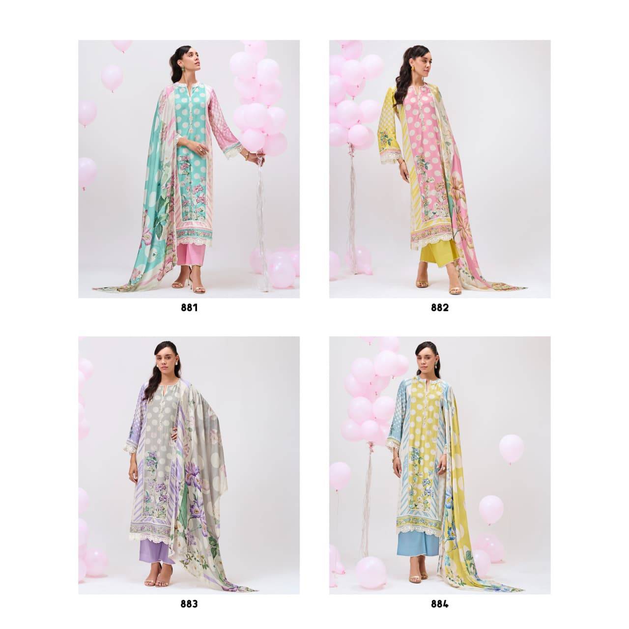 BEBO By Kimora Suit 881 TO 884 Series Stylish Beautiful Colourful Muslin Dresses At Wholesale Price